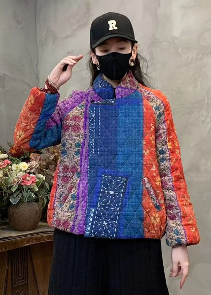 Purple Print Fine Cotton Filled Coats Mandarin Collar Winter YO020 ABC