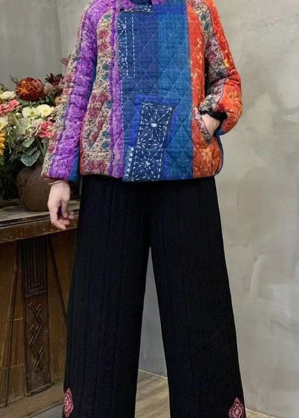 Purple Print Fine Cotton Filled Coats Mandarin Collar Winter YO020 ABC