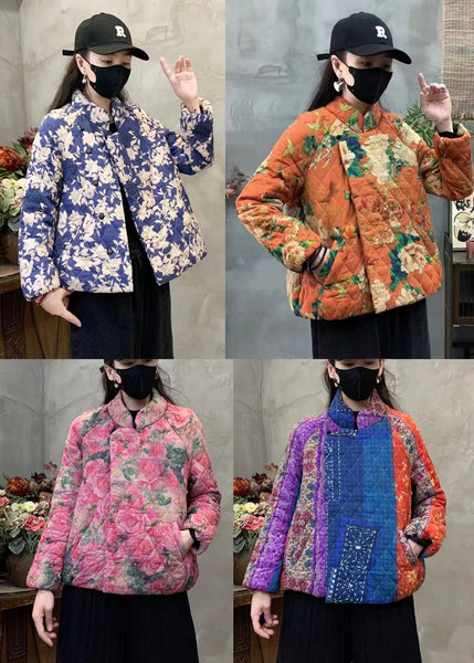 Purple Print Fine Cotton Filled Coats Mandarin Collar Winter YO020 ABC