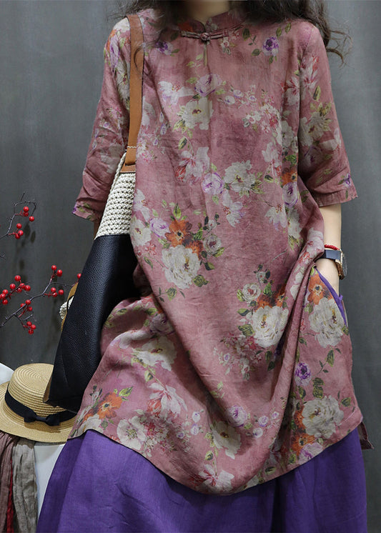 Purple Side Open Button Maxi Linen Shirt Summer VV085 HS-STP240627