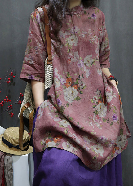 Purple Side Open Button Maxi Linen Shirt Summer VV085 HS-STP240627