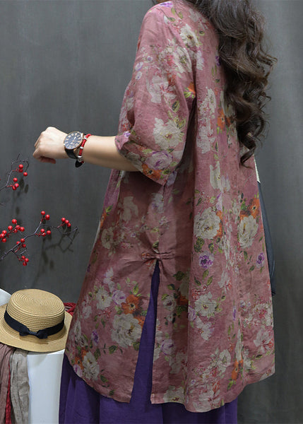 Purple Side Open Button Maxi Linen Shirt Summer VV085 HS-STP240627