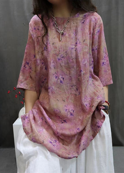 Purple Side Open Linen Blouse O-Neck Summer VV094 HS-HTP240627