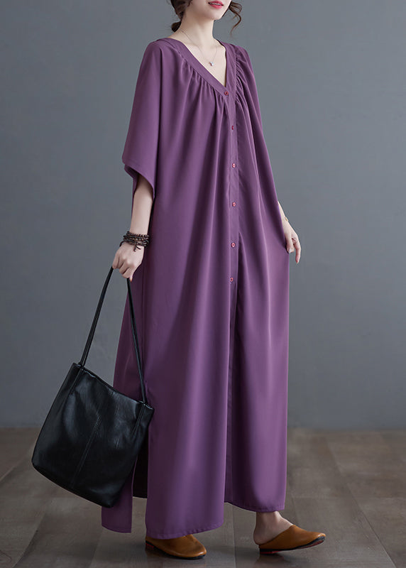 Purple Side Open Long Dresses Short Sleeve GH1055 Ada Fashion