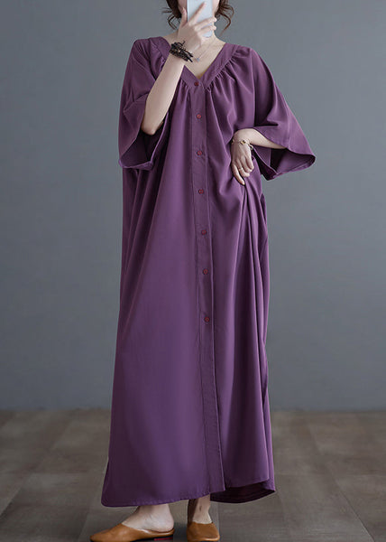 Purple Side Open Long Dresses Short Sleeve GH1055 Ada Fashion