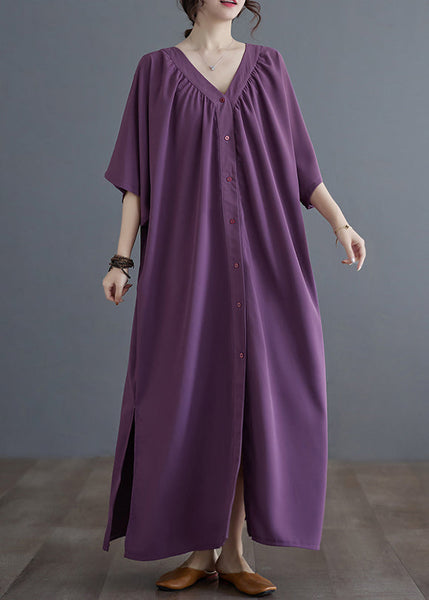 Purple Side Open Long Dresses Short Sleeve GH1055 Ada Fashion