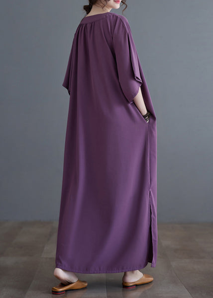 Purple Side Open Long Dresses Short Sleeve GH1055 Ada Fashion