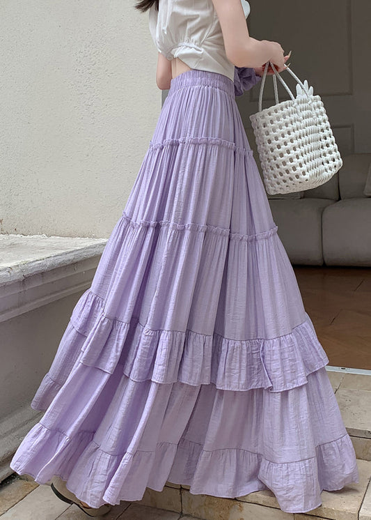 Patchwork Cotton Solid Ruffled Summer Purple Skirts Maxi FashionChic