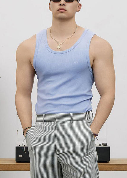 Neck O Men Cotton Slim Purple Tank Fit Solid Sleeveless FashionChic