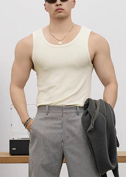 Neck O Men Cotton Slim Purple Tank Fit Solid Sleeveless FashionChic