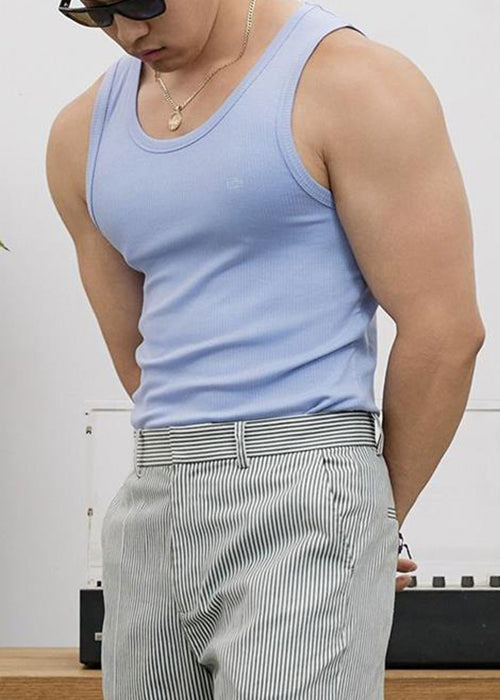 Neck O Men Cotton Slim Purple Tank Fit Solid Sleeveless FashionChic