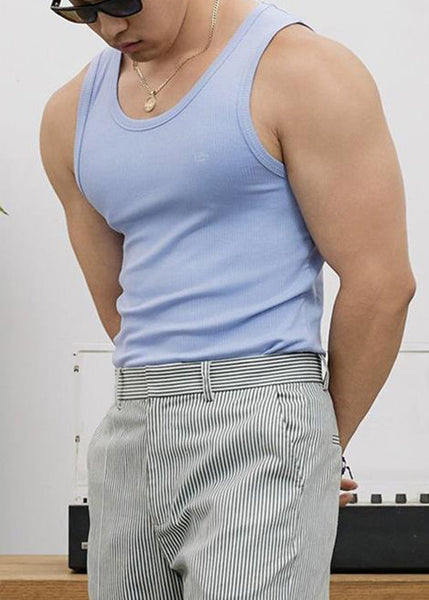 Neck O Men Cotton Slim Purple Tank Fit Solid Sleeveless FashionChic