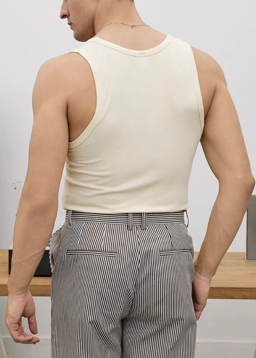 Neck O Men Cotton Slim Purple Tank Fit Solid Sleeveless FashionChic