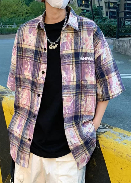 Men Shirts Tie Oversized Cotton Pan Dye Summer Peter Purple FashionChic