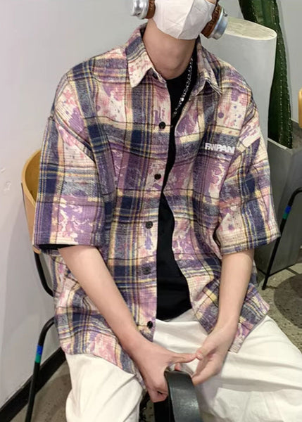 Men Shirts Tie Oversized Cotton Pan Dye Summer Peter Purple FashionChic