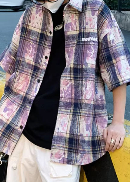 Men Shirts Tie Oversized Cotton Pan Dye Summer Peter Purple FashionChic