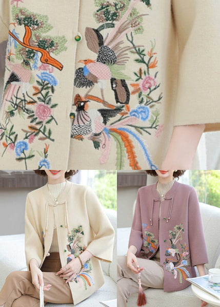 Purple Wool Knit Cardigan Embroidered Floral Long Sleeve TA025