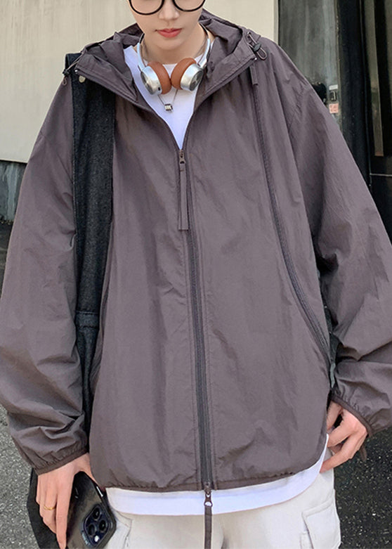 Oversized Zippered 50+ UPF Hooded Coat Purple Men FashionChic