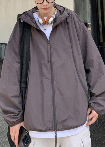 Oversized Zippered 50+ UPF Hooded Coat Purple Men FashionChic