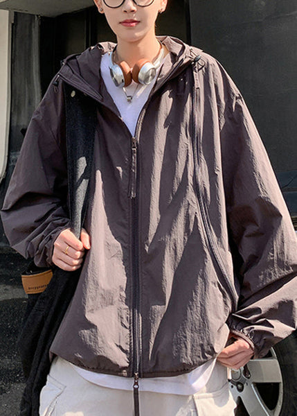 Oversized Zippered 50+ UPF Hooded Coat Purple Men FashionChic