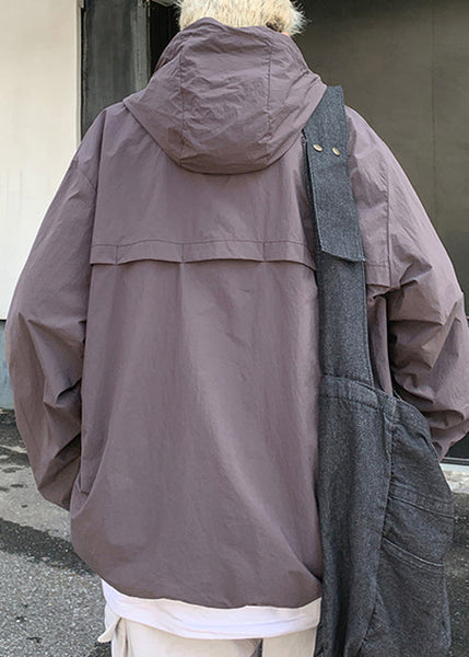 Oversized Zippered 50+ UPF Hooded Coat Purple Men FashionChic