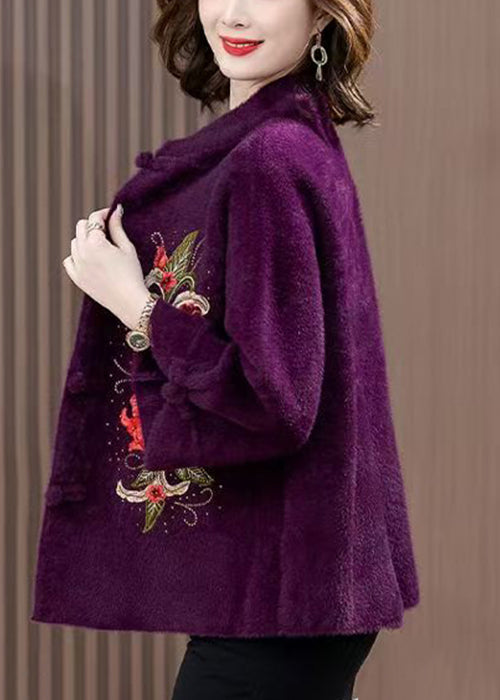 Purple Zircon Embroidered Mink Velvet Spring Coat Stand Collar RZ015 ABC