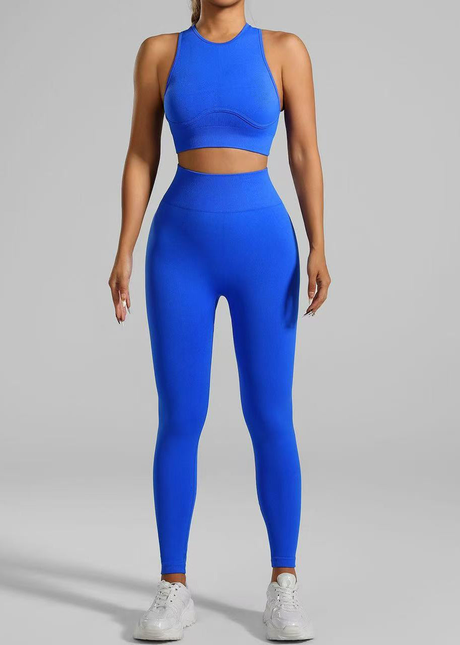 Push Up Royal Blue High Waist Sports Bra And Leggings Set Suit TH010