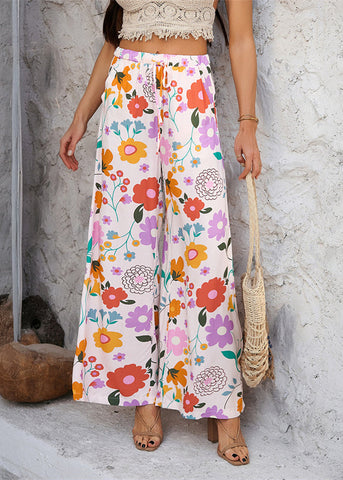 Waist Trousers Dresses Print Tie Vacation Rainbow FashionChic