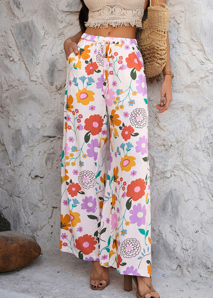 Rainbow Waist Print Vacation Tie Dresses Trousers FashionChic