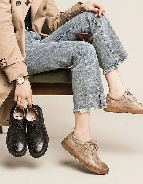 Real Leather Casual Brogue Style Oxford Shoes Women Ada Fashion