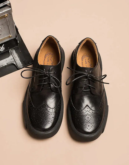 Real Leather Casual Brogue Style Oxford Shoes Women Ada Fashion