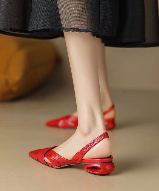 Red Beautiful Hollow Out Splicing Chunky Sandals Pointed Toe JJ072 Shoe-LX240609