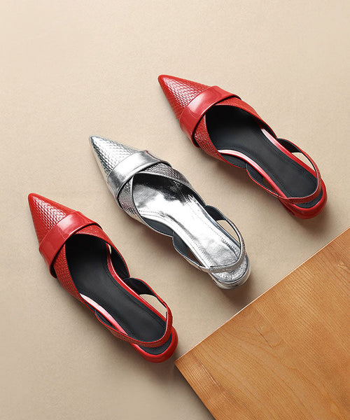 Red Beautiful Hollow Out Splicing Chunky Sandals Pointed Toe JJ072 Shoe-LX240609