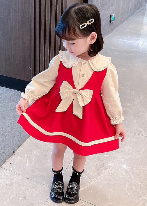 Red Button Cotton Girls Two Pieces Set Peter Pan Collar Long Sleeve XZ067 FALL-MM-RCTZ-TPGIEC240618