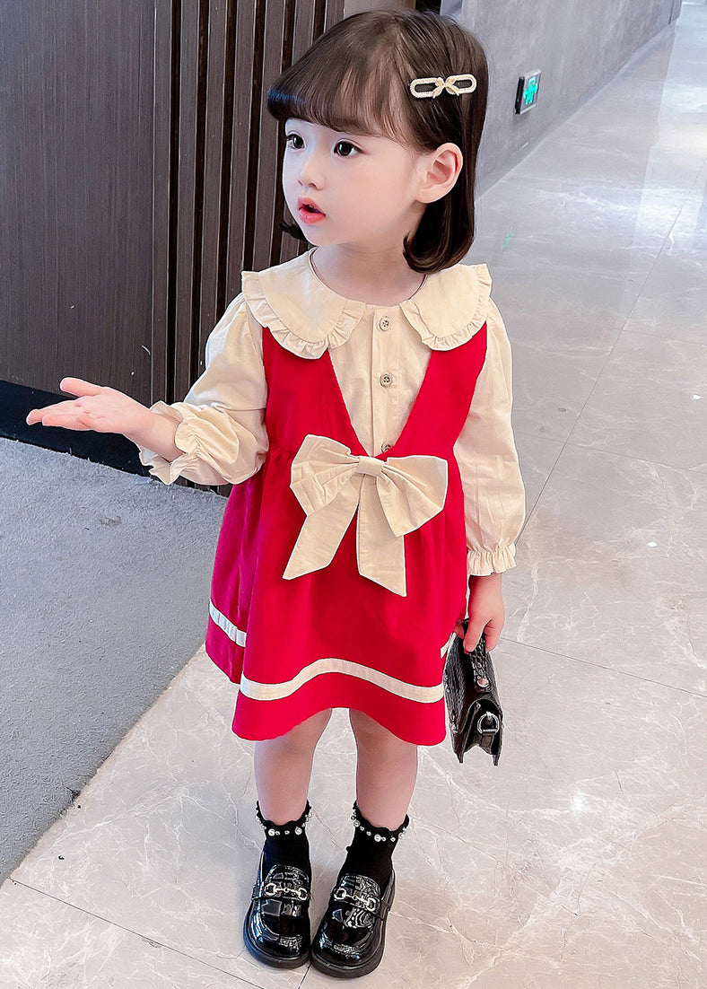 Red Button Cotton Girls Two Pieces Set Peter Pan Collar Long Sleeve XZ067 FALL-MM-RCTZ-TPGIEC240618