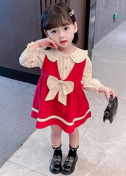 Red Button Cotton Girls Two Pieces Set Peter Pan Collar Long Sleeve XZ067 FALL-MM-RCTZ-TPGIEC240618