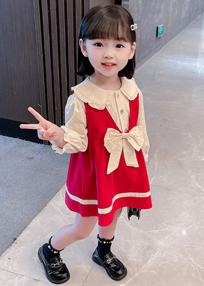 Red Button Cotton Girls Two Pieces Set Peter Pan Collar Long Sleeve XZ067 FALL-MM-RCTZ-TPGIEC240618