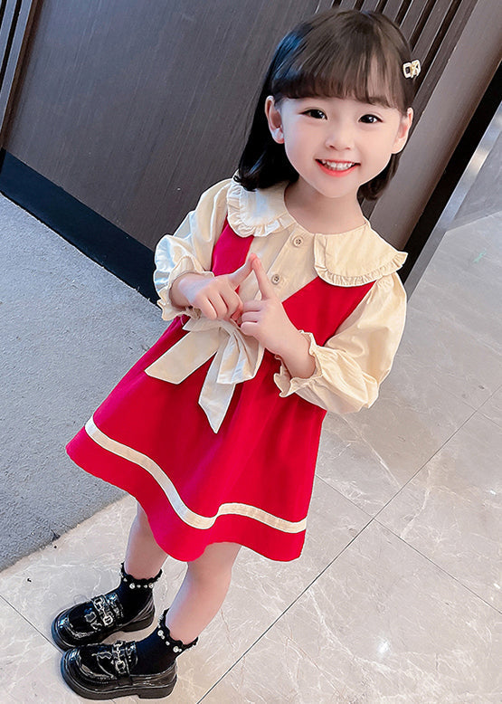 Red Button Cotton Girls Two Pieces Set Peter Pan Collar Long Sleeve XZ067 FALL-MM-RCTZ-TPGIEC240618