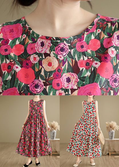 Red Button Patchwork Cotton Long Dress O Neck Summer JH030 MMDM-SDL240717