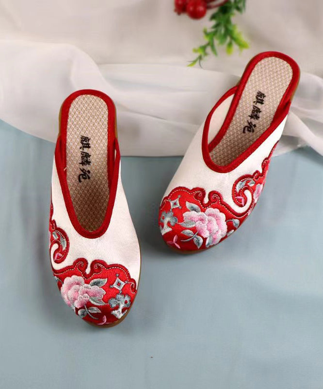 Red Chunky Cotton Fabric Boho Embroidery Slide Sandals CZ1041 Ada Fashion