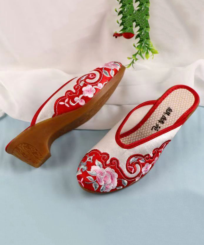 Red Chunky Cotton Fabric Boho Embroidery Slide Sandals CZ1041 Ada Fashion