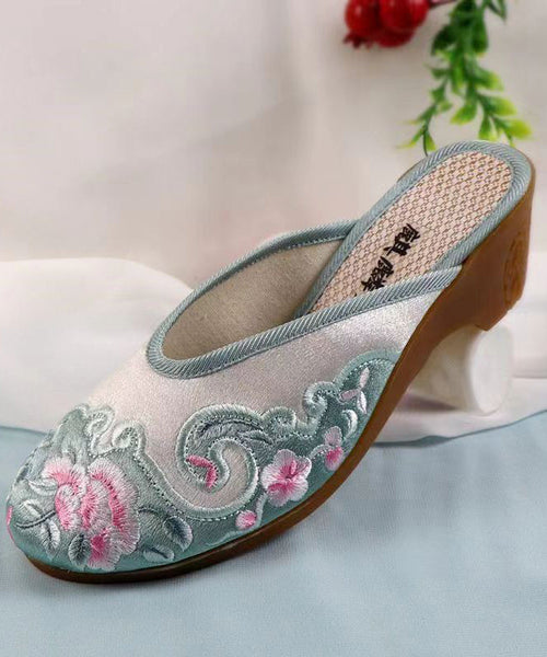 Red Chunky Cotton Fabric Boho Embroidery Slide Sandals CZ1041 Ada Fashion