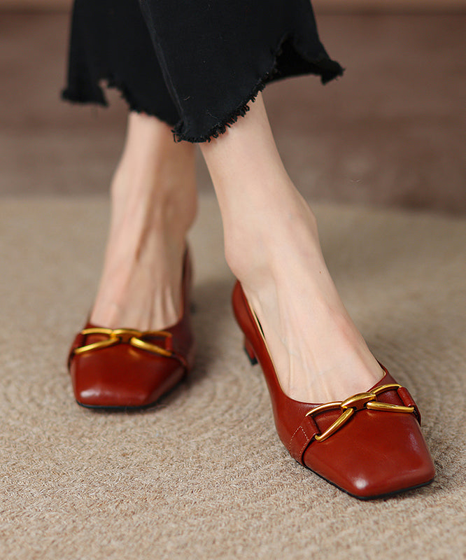 Red Chunky Heel Cowhide Leather Fashion Splicing AP1022 shoe-PDX240905