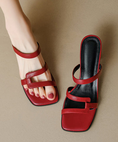 Peep Stylish Toe Sandals Slide Red Sheepskin Chunky Splicing FashionChic