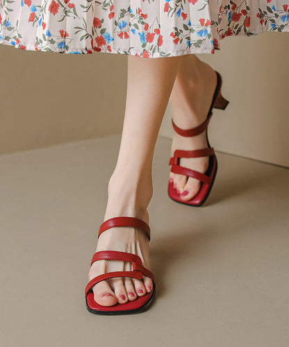 Peep Stylish Toe Sandals Slide Red Sheepskin Chunky Splicing FashionChic