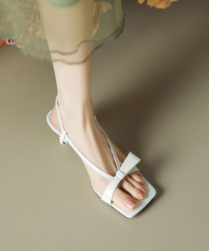 Bow Toe Peep Splicing Leather French Sandals Cowhide Red FashionChic