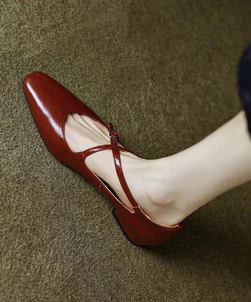 Splicing Strap Cross Cowhide Leather Feet Chic Red Shoes Flat FashionChic