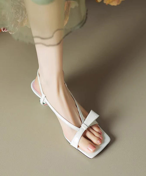 Leather Heel Splicing Peep Red Sandals Toe Cowhide High FashionChic