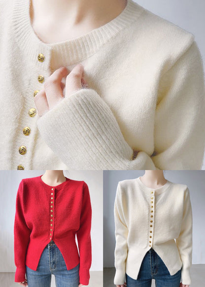 Red Cozy Patchwork Cotton Knit Top O Neck Long Sleeve TU054