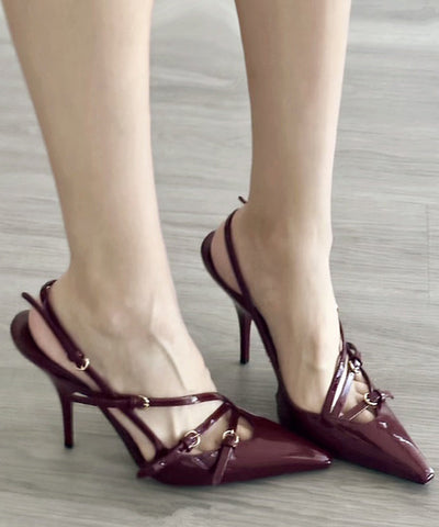 Leather High Faux Heels Sandals Pointed Splicing Red Toe FashionChic